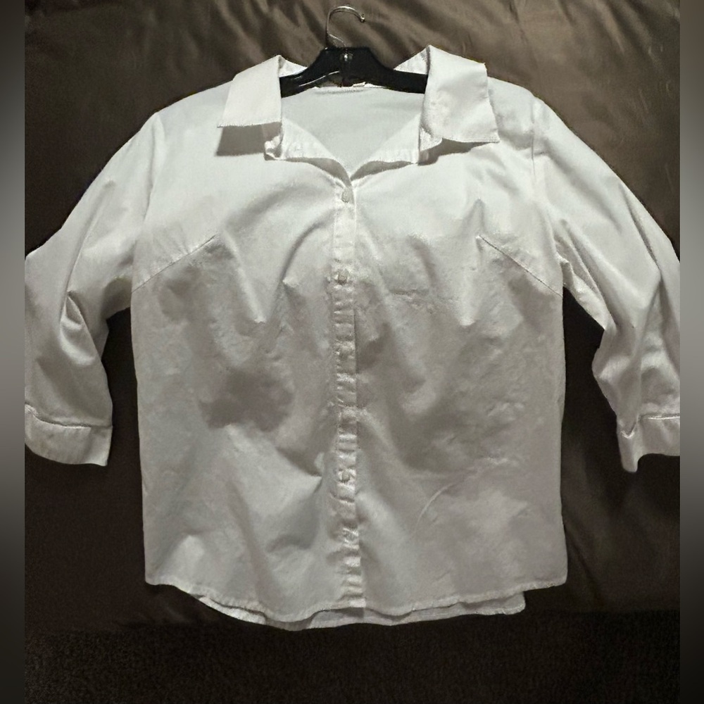 White cotton button down blouse.